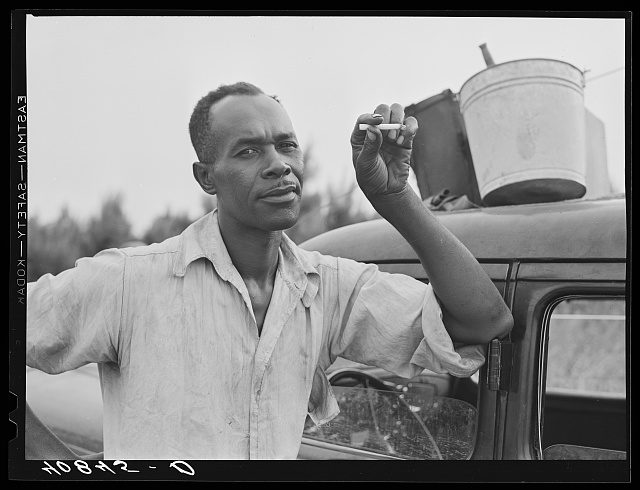 James Edwards, farm worker in Shawboro, N.C., 1940. He had apparently been on the road since 1928. Photo by Jack Delano. Courtesy, Library of Congress

