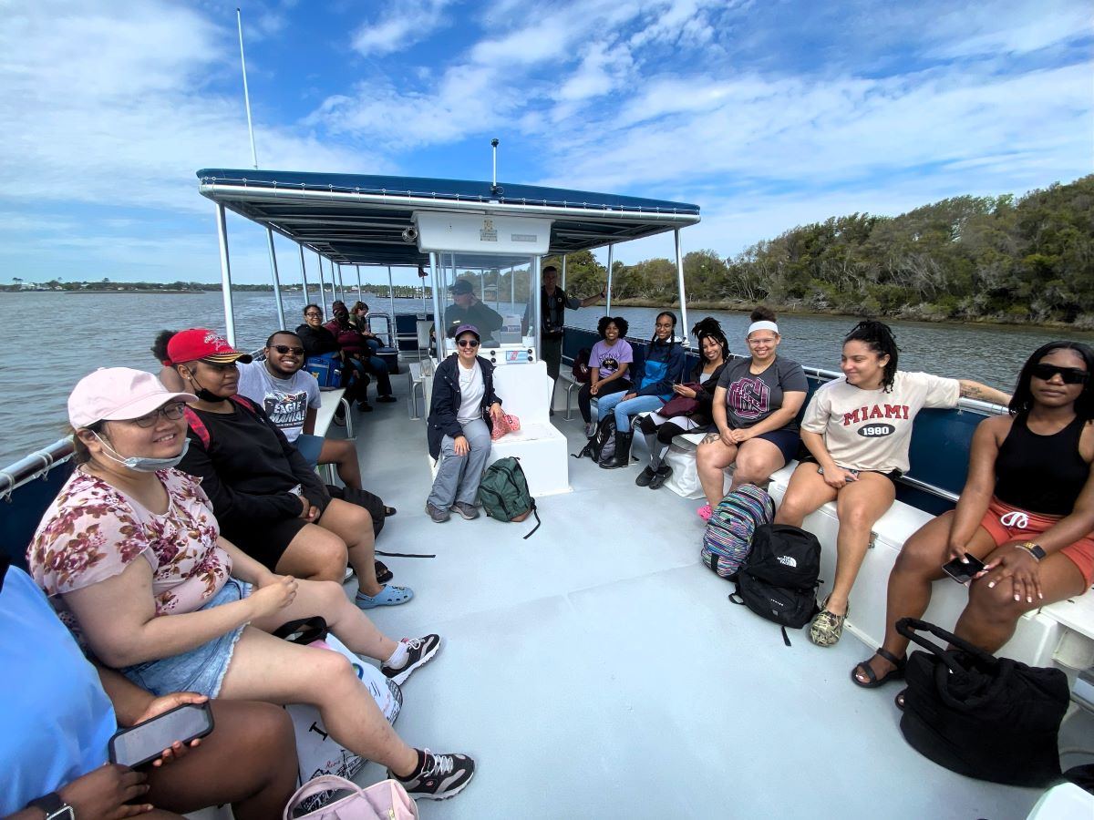 North Carolina Coastal Federation Education Coordinator Rachel Bisesi, center, leads N.C. Central University students during a recent field trip. Photo: N.C. Coastal Federation