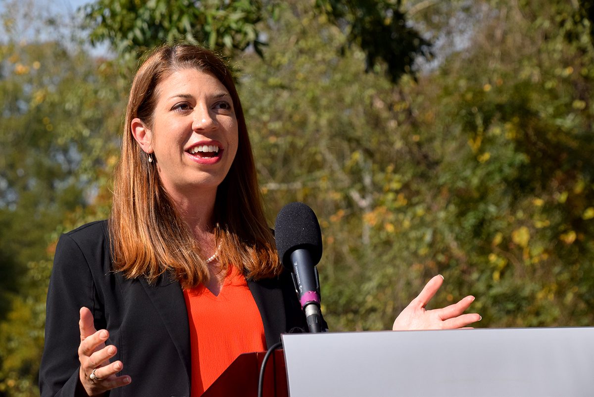 N.C. Department of Environmental Quality Secretary Elizabeth Biser speaks during an event in October 2022. Photo: Mark Hibbs