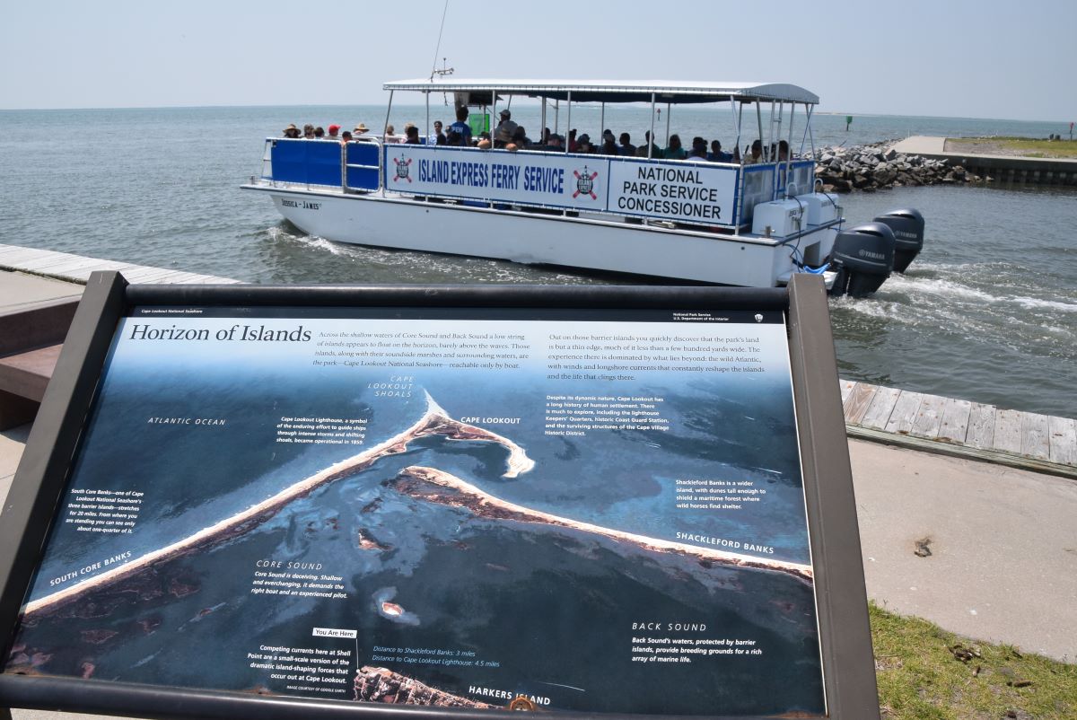 The Island Express Ferry Service departs the Cape Lookout National Seashore visitor center at Harkers Island June 10. Photo: Mark Hibbs