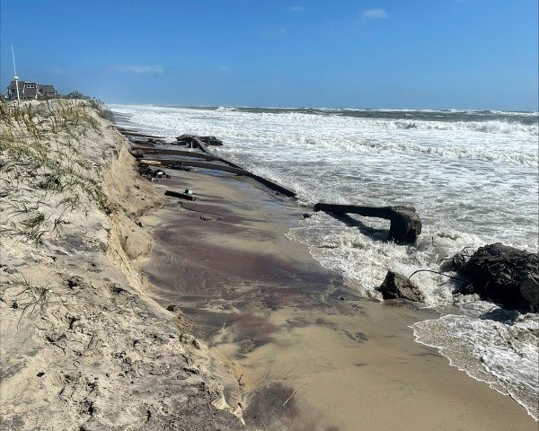 Photo taken earlier this month of the eroded stretch of beach containing old infrastructure in the Buxton area of Cape Hatteras National Seashore. Photo: NPS
