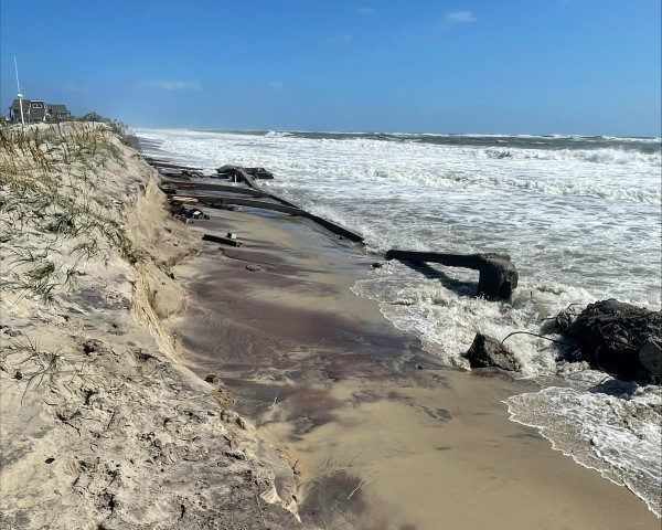 Photo taken earlier this month of the eroded stretch of beach containing old infrastructure in the Buxton area of Cape Hatteras National Seashore. Photo: NPS