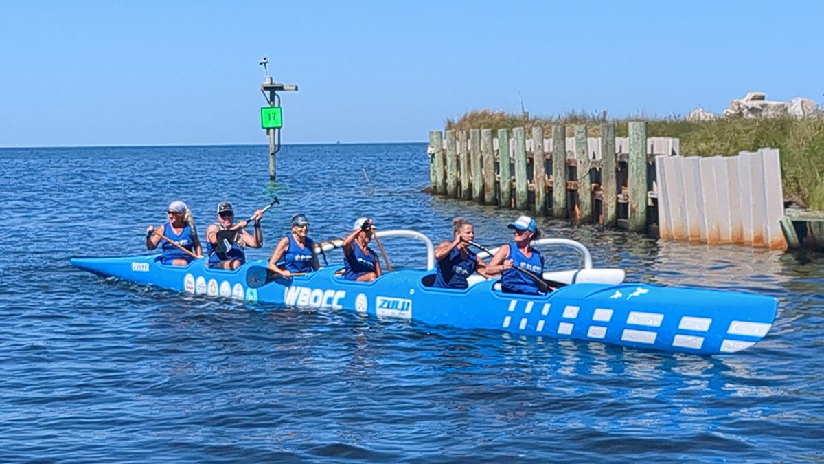 After paddling 118 miles from Cedar Point to Buxton, the crew paddles a few more miles to find a safe exit point for the canoe. Photo: Contributed
