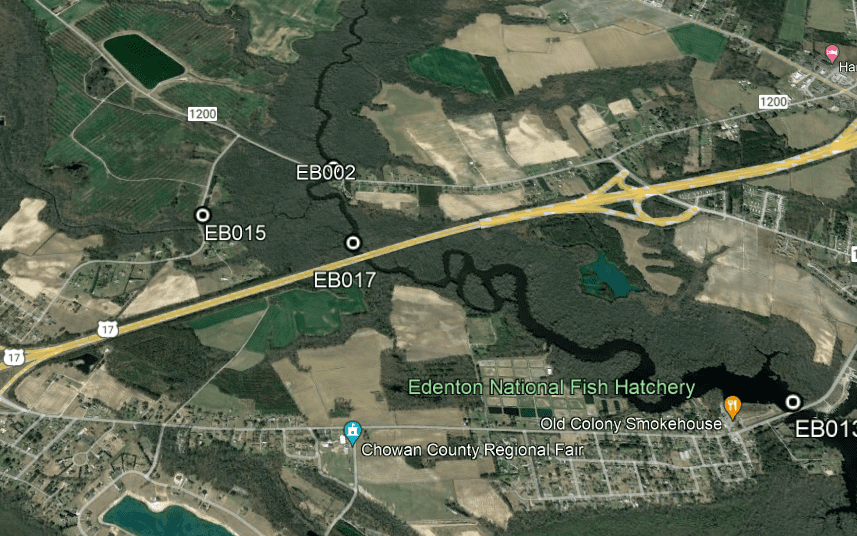 The location of the culvert to be replaced is marked as EB015. Map: DMF