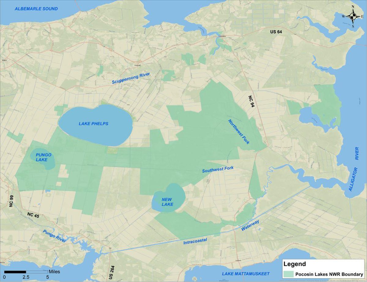 Pocosin Lakes National Wildlife Refuge and surrounding features. Map: USFWS
