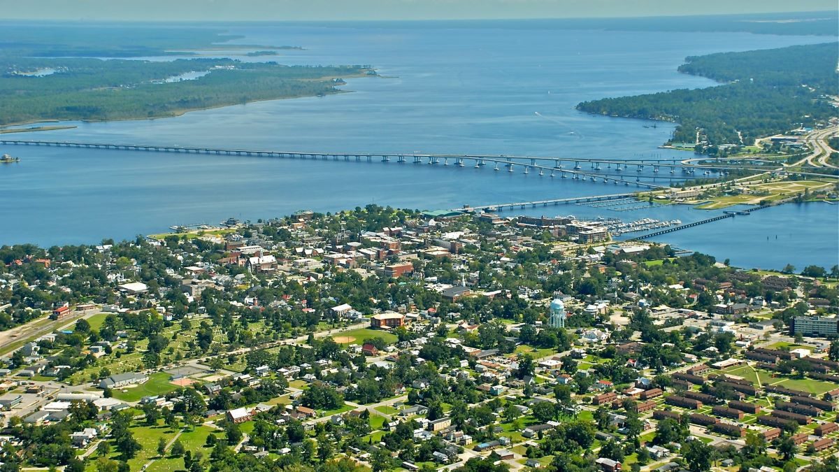 Aerial view of New Bern where the Neuse and Trent rivers meet. Photo: City of New Bern