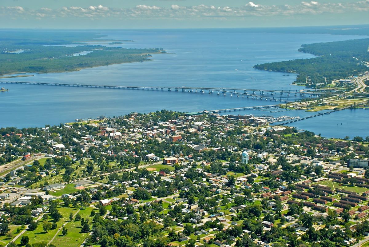 Aerial view of New Bern where the Neuse and Trent rivers meet. Photo: City of New Bern 