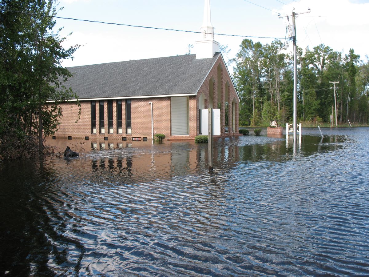 St Mary Church of Christ in Washington County is shown during a past flood event. Photo: Albemarle Commission