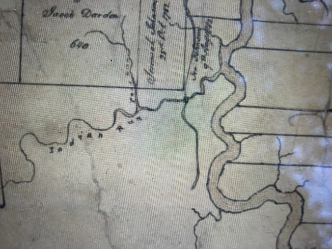 On this 1844 survey map, we can see the blackwater creek known as Indian Run and the point where it flows into the upper part of the Pungo River. The Albemarle Swamp Land Company’s mule-powered railroad ran from Indian Run several miles southwest to the company’s shingle mill in the village of Pantego. The surrounding lands were pocosins, bald cypress swamps, and other wetlands. Detail from Washington W. Hayman, “A Map of the Albemarle Swamp Land Company’s Lands… near Lake Pungo and Pungo River” (1844). Courtesy, State Archives of North Carolina
