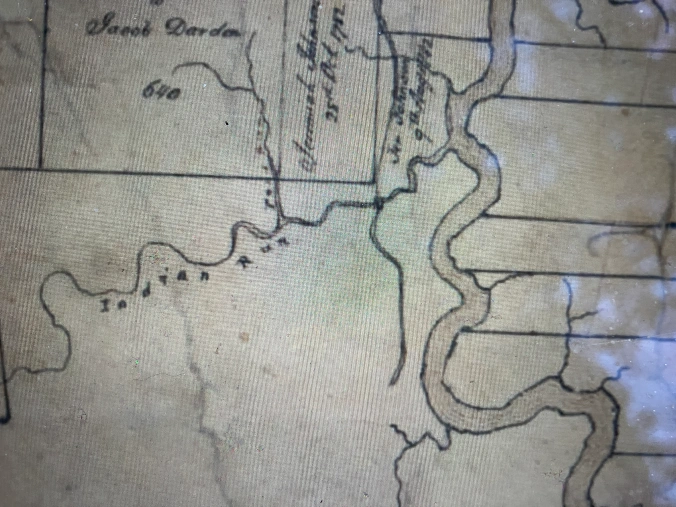 On this 1844 survey map, we can see the blackwater creek known as Indian Run and the point where it flows into the upper part of the Pungo River. The Albemarle Swamp Land Company’s mule-powered railroad ran from Indian Run several miles southwest to the company’s shingle mill in the village of Pantego. The surrounding lands were pocosins, bald cypress swamps, and other wetlands. Detail from Washington W. Hayman, “A Map of the Albemarle Swamp Land Company’s Lands… near Lake Pungo and Pungo River” (1844). Courtesy, State Archives of North Carolina

