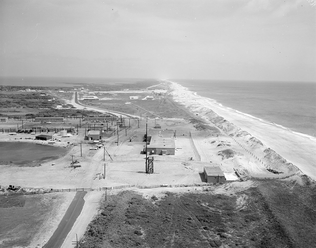 View from the Cape Hatteras Lighthouse looking north and showing Navy facilities. Photo: National Park Service