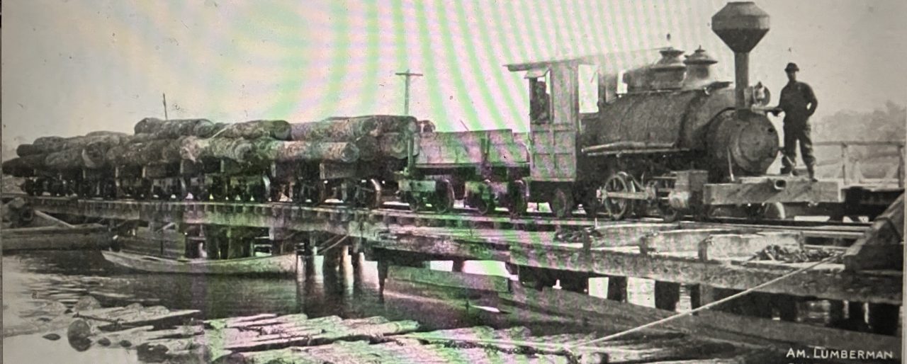 Log train coming into the John L. Roper’s lumber mill in Scranton, ca. 1907. American Lumberman, 27 April 1907
