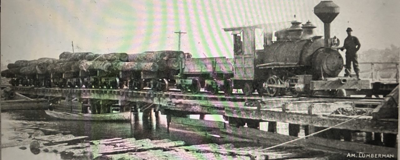 Log train coming into the John L. Roper’s lumber mill in Scranton, ca. 1907. American Lumberman, 27 April 1907

