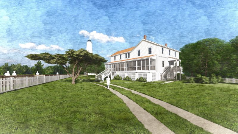 Rendering of a raised Double Keepers' Quarters at the Ocracoke Light Station. Image: NPS