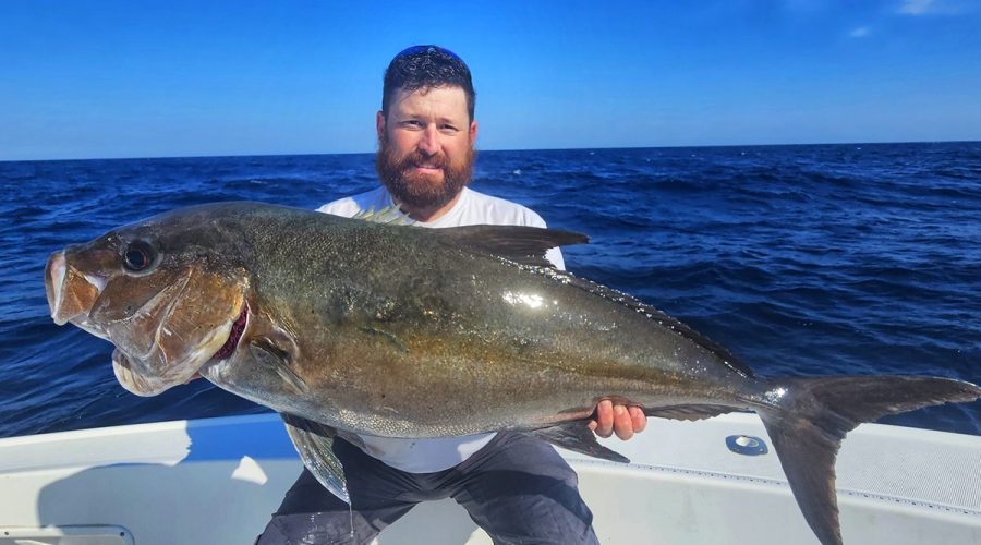 Matt Frattasio of Massachusetts shows off his 26-pound, 15.6-ounce almaco jack caught Nov. 8 off Morehead City. Photo: Division of Marine Fisheries