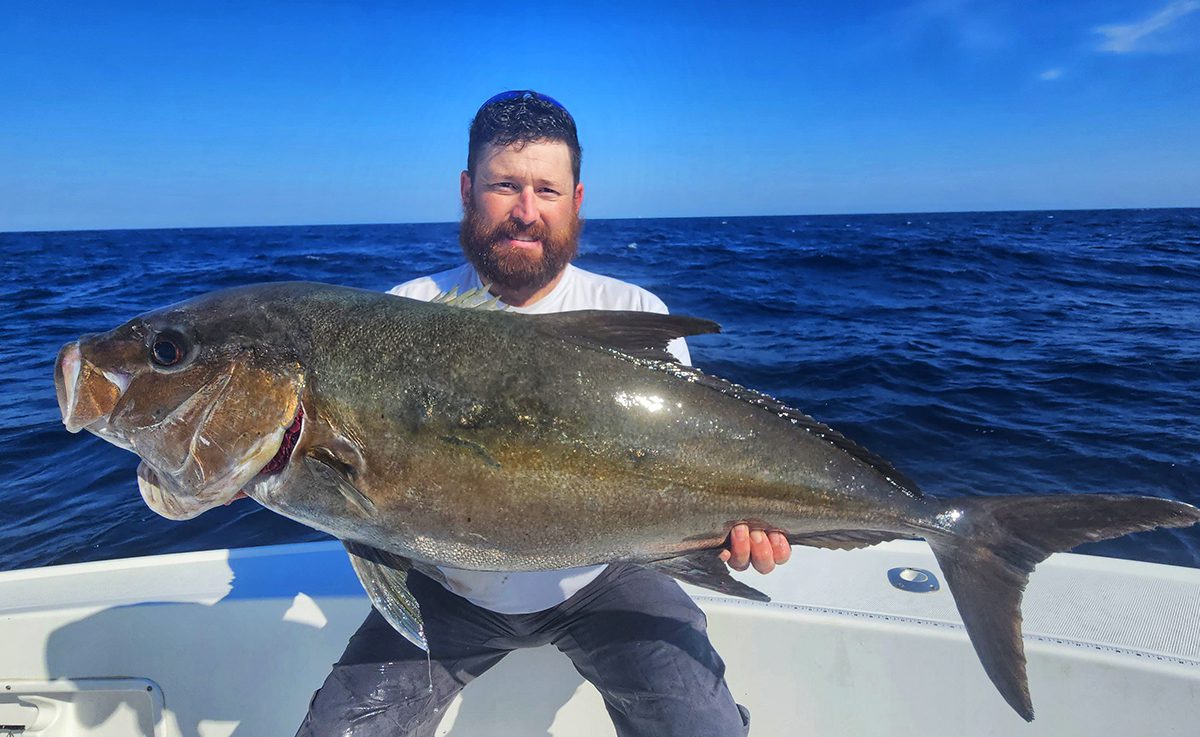 Matt Frattasio of Massachusetts shows off his 26-pound, 15.6-ounce almaco jack caught Nov. 8 off Morehead City. Photo: Division of Marine Fisheries