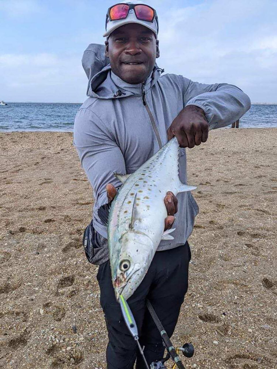 Tim Still of Havelock shows off a nice-sized Spanish mackerel -- a real treat when caught on the beach. Photo: Contributed