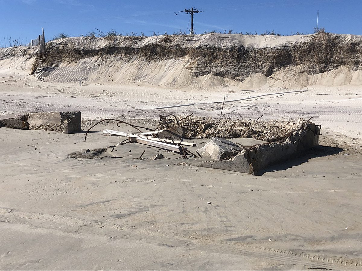 Structural remains create a potential hazard on the beach. Photo: Courtesy of Carol Busbey