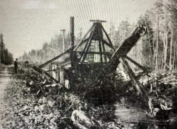 This is a somewhat later view of one of the Wilkinson brothers’ dredges at work in the swamp forests near the Pungo River, ca. 1918. In an interview 20 years later, when he was almost 80, Samuel Wilkinson described the birth of Terra Ceia, a farming settlement built on the the remains of an old growth swamp forest northwest of Pantego. He told the interviewer, Muriel Wolff: “When I was a boy all that land over there wasn’t anything but swamp. It was full of great big cypress and juniper trees, timber that never had been cut. Well, back in 1905 I was working for the Roper Lumber Company, located over in Belhaven, and they started logging that swamp. To do that they had to dig ditches and drain off some of the water, but it still wasn’t fit for anything when me and my brother bought up 20,000 acres in 1911…. If you don’t believe we spent the money, I’ll tell you what we had to do. That was swamp land, remember, and ditches wouldn’t drain off all the water. There had to be 40 miles of canals besides the ditches. We paid $20,000 for a dredge to dig canals. It broke after the first seven miles. We bought another but it broke too before we finished. Then we had to put through a branch line of the railroad—11 miles of it at $1,000 a mile. Before we could lay a track we had to buy the right of way and buy $70,000 worth of Norfolk & Southern stock. But we got the railroad through.” Ms. Wolff’s interview can be found in the Federal Writers’ Project Papers at the Southern Historical Collection at UNC-Chapel Hill. Photo source: Cut-Over Lands vol. 1, #4 (July 1918).
