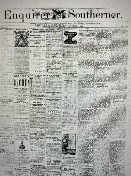 Prior to and immediately after the Civil War, the Albemarle Swamp Land Company was the largest logging operation in the East Dismal Swamp. Chartered in 1840, the company’s shingle and lumber mills, blacksmith shop, and worker housing were all located in Pantego, a small village on Pantego Creek, a tributary of the Pungo River. The company owned approximately 100,000 acres of swamp forest, most of it in the headwaters of the Pungo River and east toward Alligator Lake. In its Oct. 2, 1874 issue, the Tarboro Enquirer Southerner printed a letter that describes the company’s operations after the war, when it still relied on wooden railroad track with logging cars hauled by mules. The newspaper’s correspondent– he signed his letter “Zara.”– wrote: “They make a large quantity of juniper shingles on their lands, which are brought to this place by carting to the river, they are then floated 10 miles and . . . brought the balance of the way (5 miles) on a railroad with a mule for an engine and a negro boy for conductor and engineer. . ..  Vessels large enough to sail to Philadelphia and New York can come to within 4 or 5 miles, which distance the shingles are carried in large flats.” The John H. Roper Lumber Co. later bought out the company’s land holdings.
