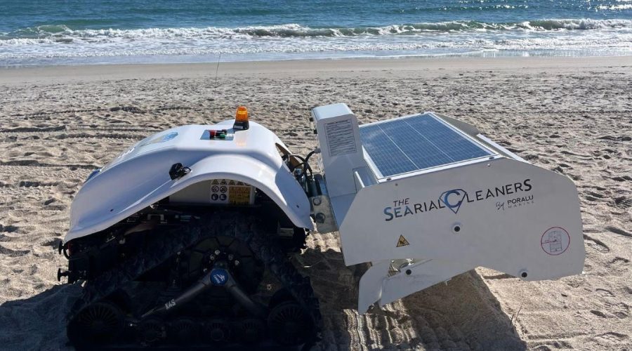 BeBot, a solar- and battery-powered, automated beach-cleaning robot, sifts through layers of sand to reach and remove debris just below the surface. Photo: Keep New Hanover Beautiful