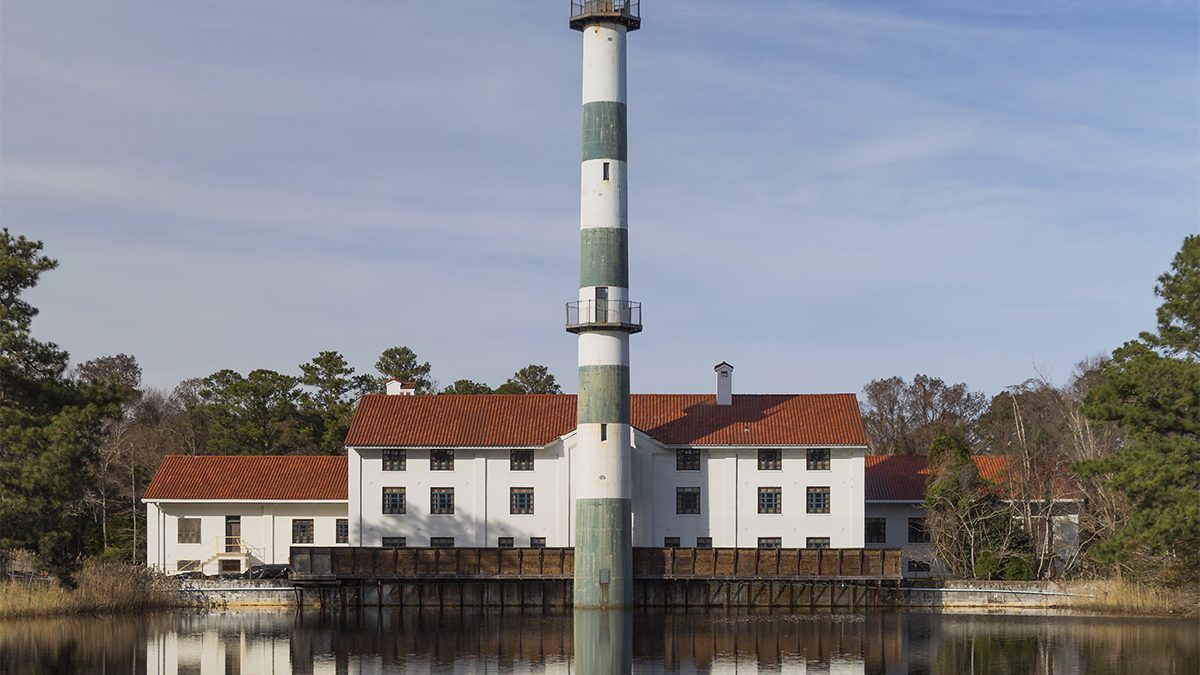 Mattamuskeet Lodge as pictured on the cover of a plan created Hyde County, the North Carolina Cooperative Extension, the Mattamuskeet Lodge Society and the North Carolina Wildlife Resources Commission.