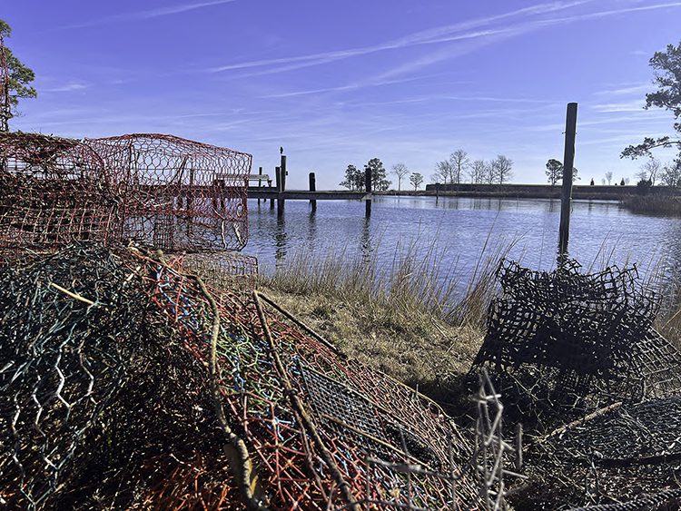 A pile of crab pots collected on Greens Creek near Oriental during a past lost fishing gear recovery project. Photo: NC Coastal Federation