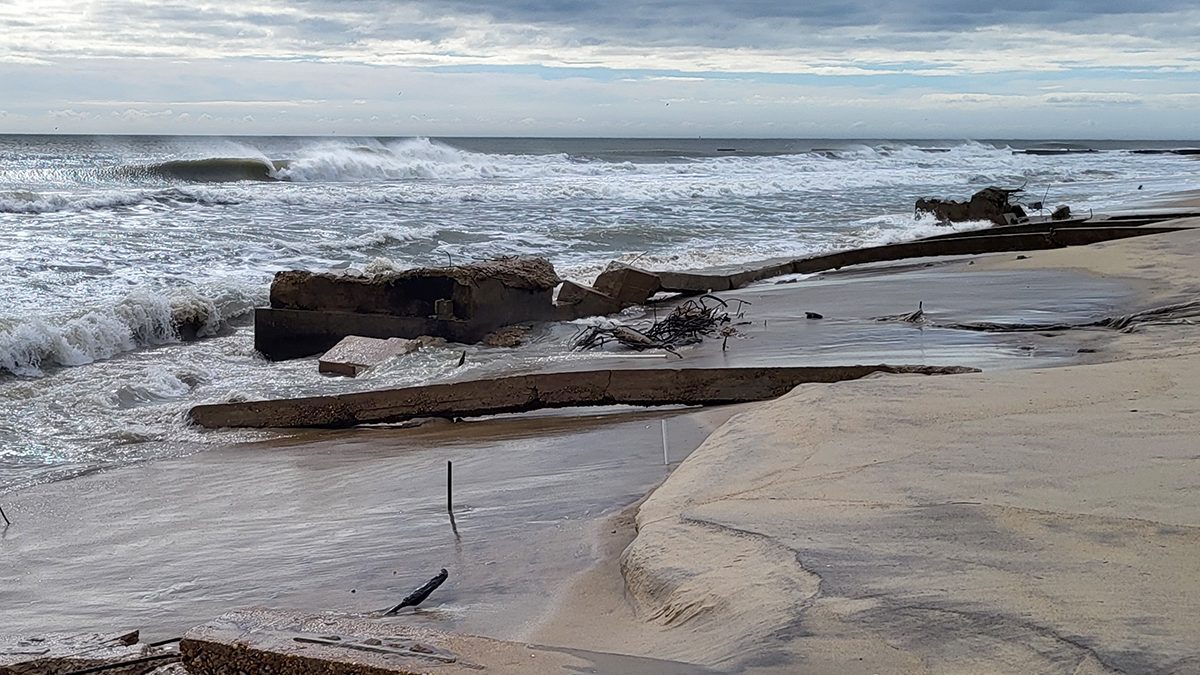 Debris from the former Naval base can be seen last week along this heavily eroded stretch of Hatteras Island beach. Photo courtesy of Russell Blackwood
