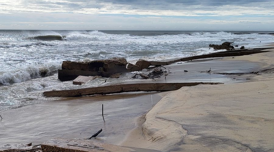 Debris from the former Naval base can be seen last week along this heavily eroded stretch of Hatteras Island beach. Photo courtesy of Russell Blackwood