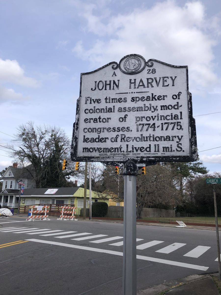 John Harvey historical marker in Hertford. Photo: Eric Medlin
