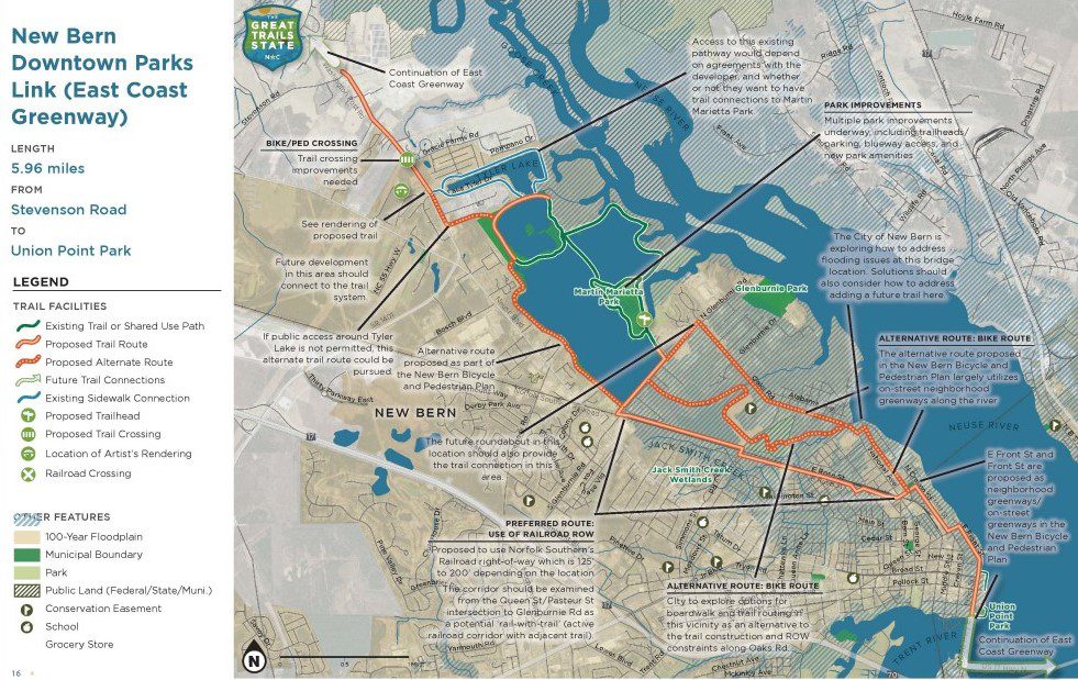 This project connects downtown New Bern to several of the town's major parks. Graphic: NCDOT