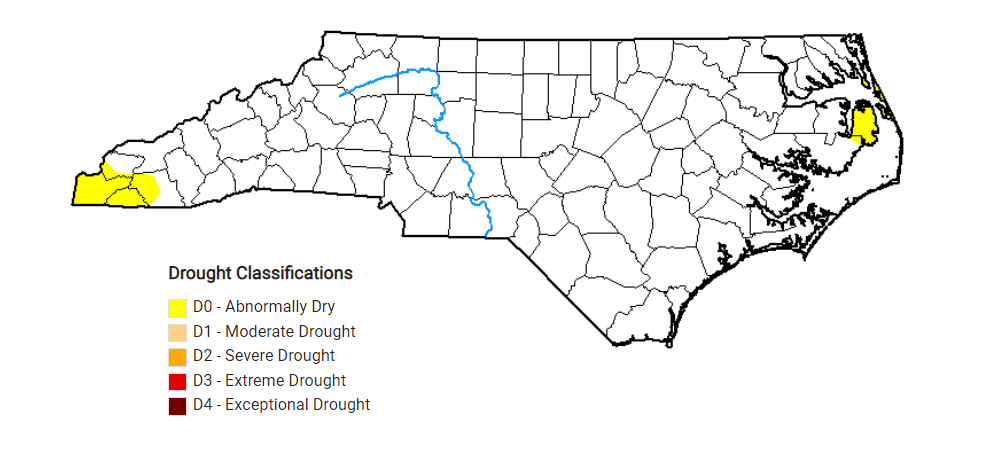 Dare is the only coastal North Carolina county that remains abnormally dry, per the state's drought monitor.