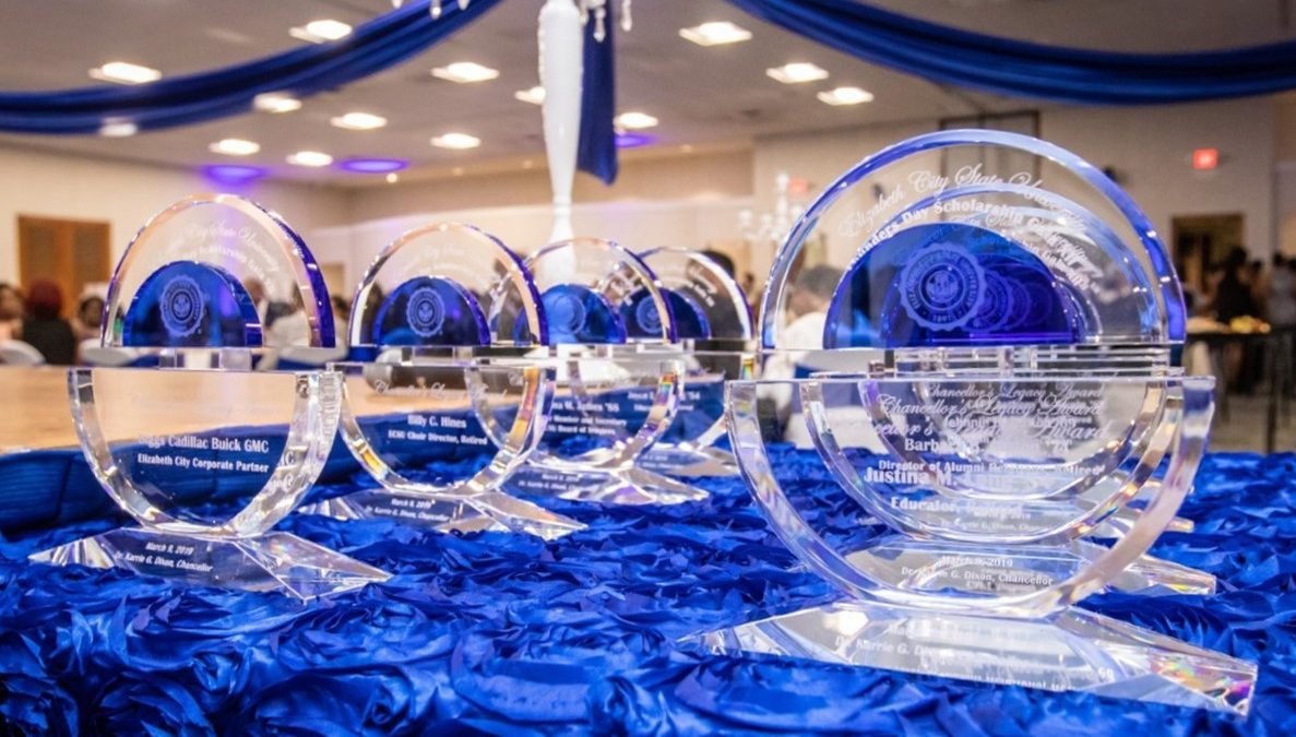 Elizabeth City State University Chancellor Legacy Awards are on display at a past Founder’s Day Scholarship Gala annual fundraiser for the university. Photo: ECSU