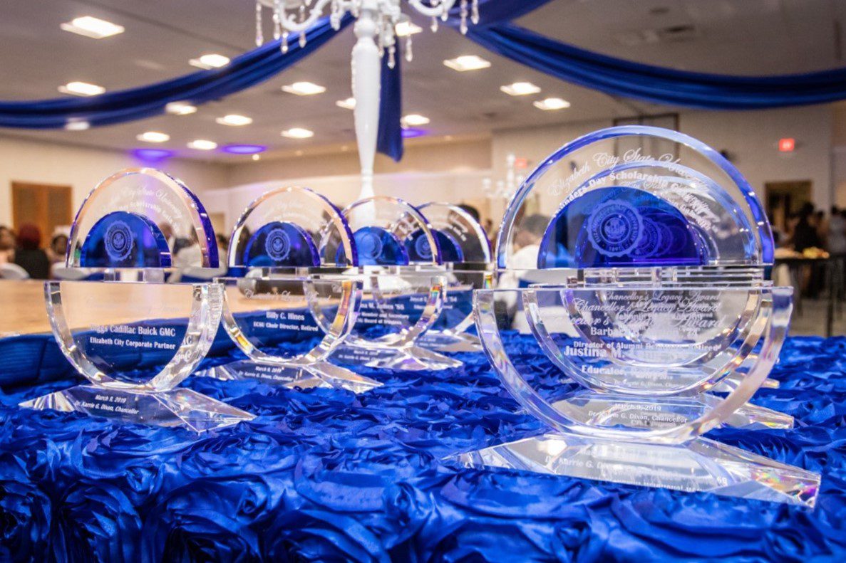 Elizabeth City State University Chancellor Legacy Awards are on display at a past Founder’s Day Scholarship Gala annual fundraiser for the university. Photo: ECSU