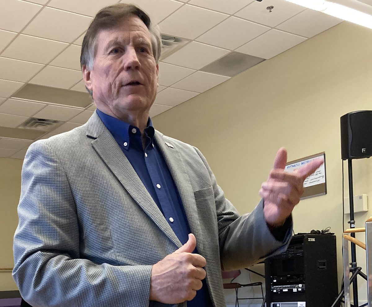 Insurance Commissioner Mike Causey speaks March 18 during an appearance at the Dare County Administrative Building in Manteo. Photo: Catherine Kozak