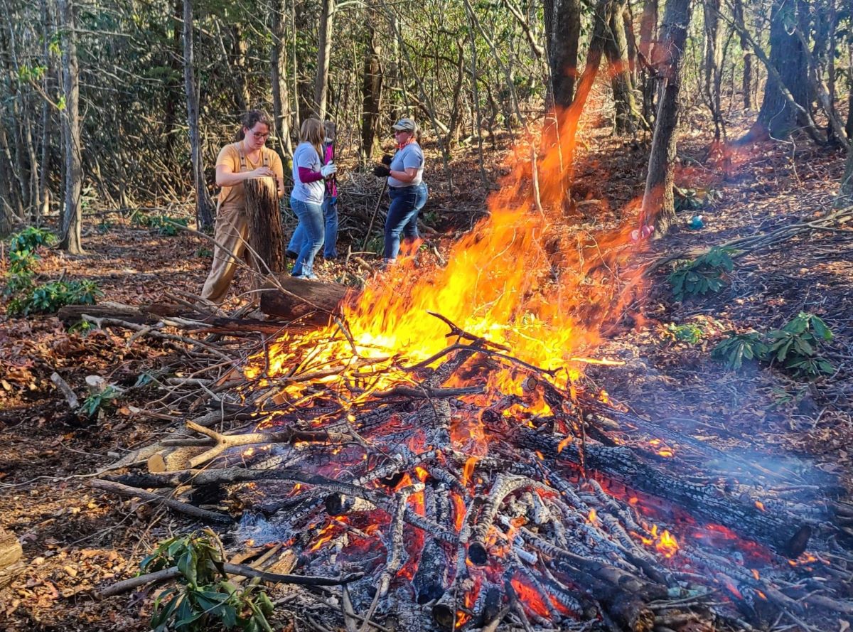 "Learn and Burn" event in December 2023 with the Southern Blue Ridge Prescribed Burn Association and Forest Stewards Guild in the North Carolina Mountains. Photo: ForestHer NC