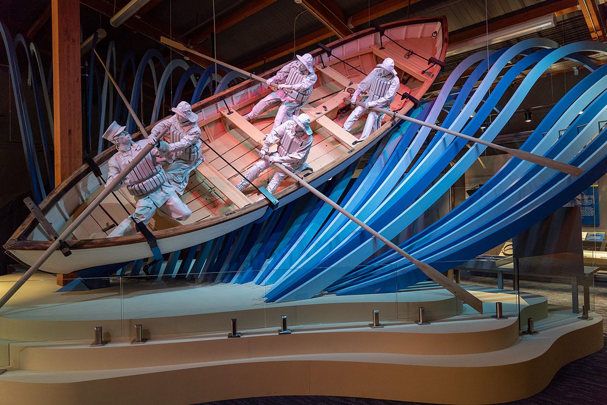 The newly renovated Graveyard of the Atlantic Museum in Hatteras features this Monomoy life-saving surfboat exhibit. Photo: NCMM