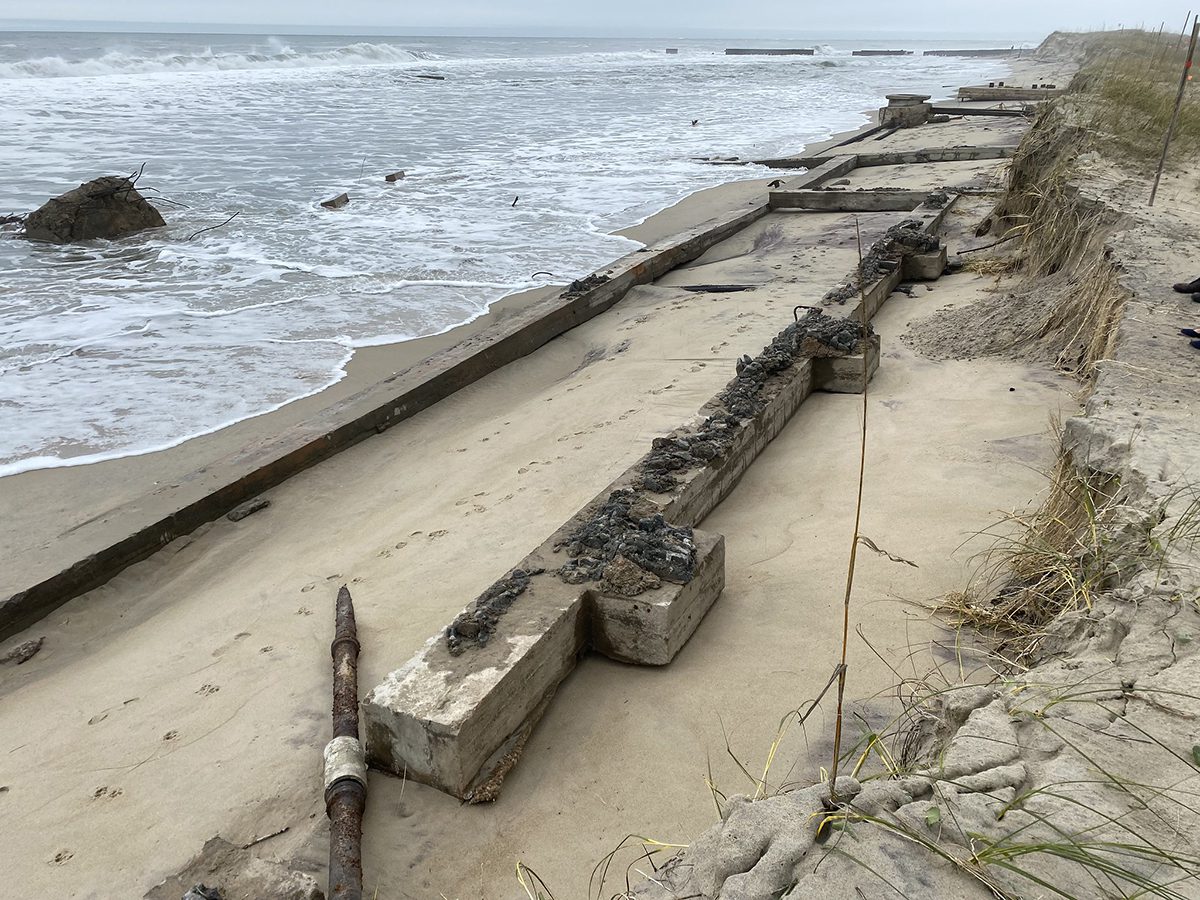 Exposed remnants of Navy and Coast Guard structures at Buxton Beach. Photo: Cape Hatteras National Seashore
