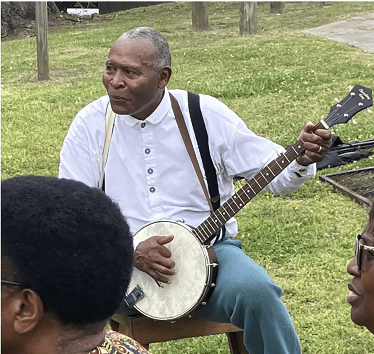 As part of the commemoration, Mr. Curtis Thompson performed traditional songs on the banks of the Roanoke River. Photo: David Cecelski