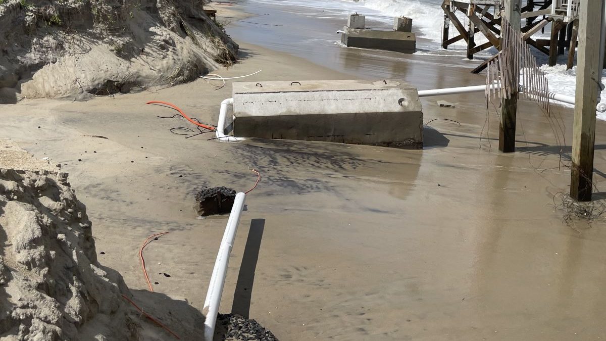 The exposed hazards Tuesday morning on the beach near Ocean Drive in Rodanthe. Photo: NPS