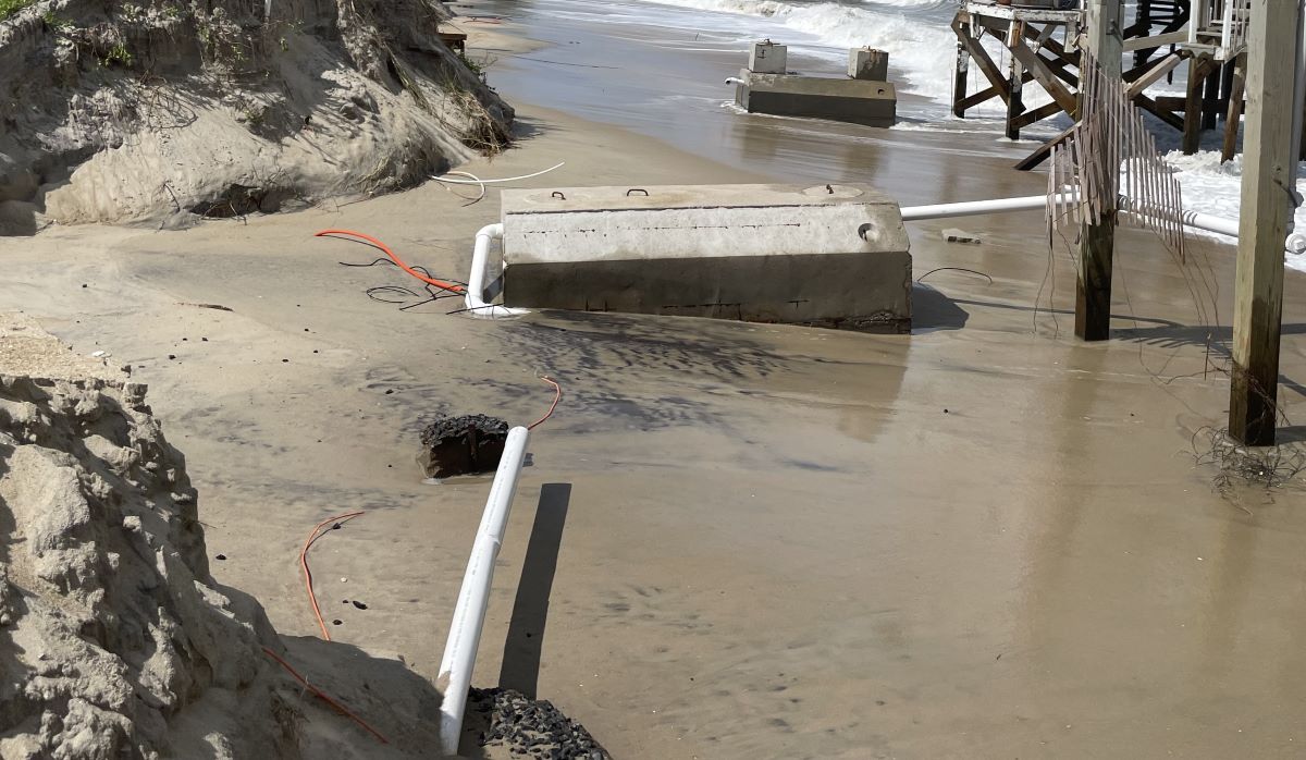 Hazards are exposed Tuesday morning on the beach near Ocean Drive in Rodanthe. Photo: National Park Service