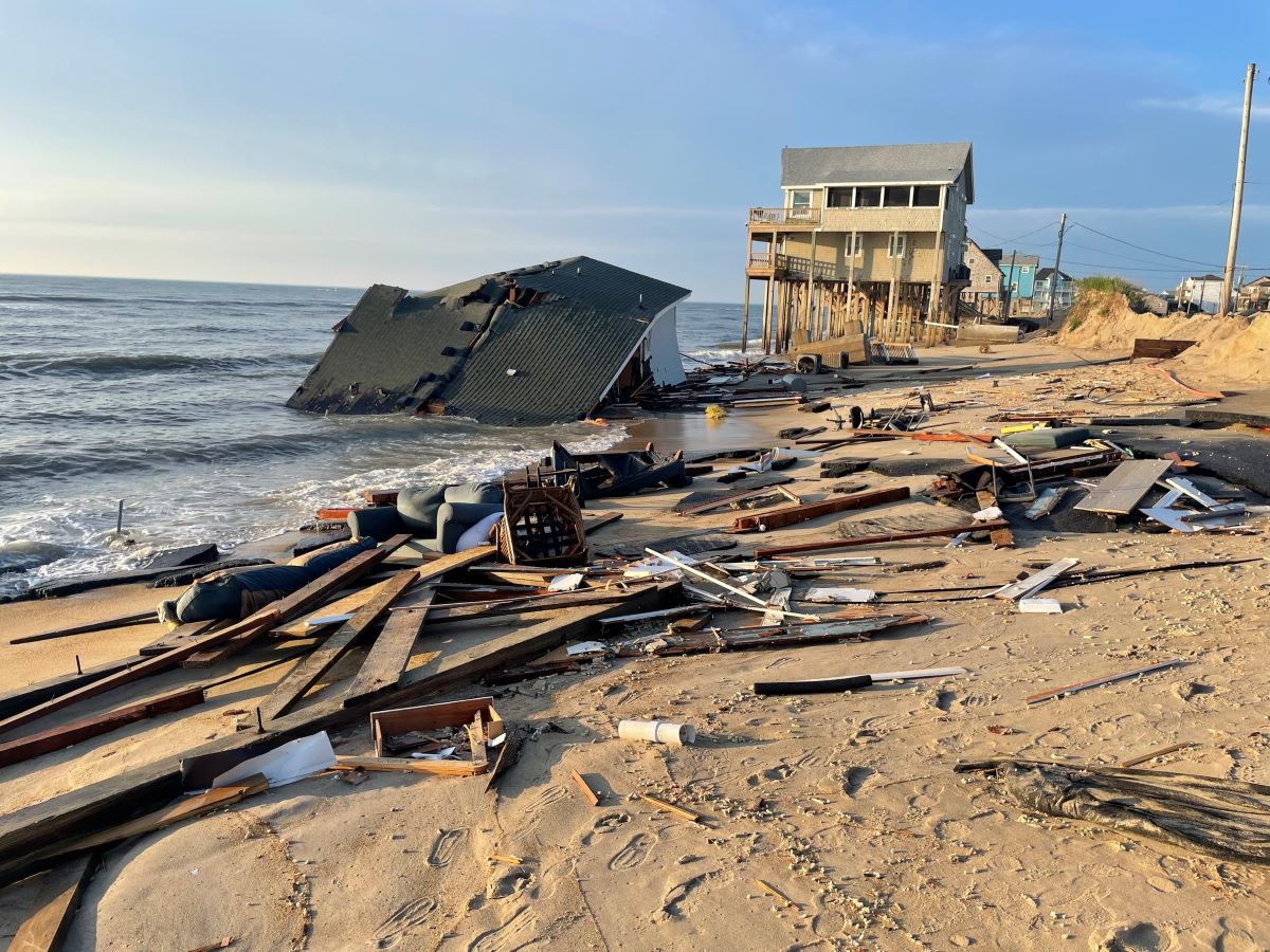 What remains of the unoccupied house at 24131 Ocean Drive, Rodanthe, that likely collapsed around 2:30 a.m. Tuesday, May 28. Photo: NPS