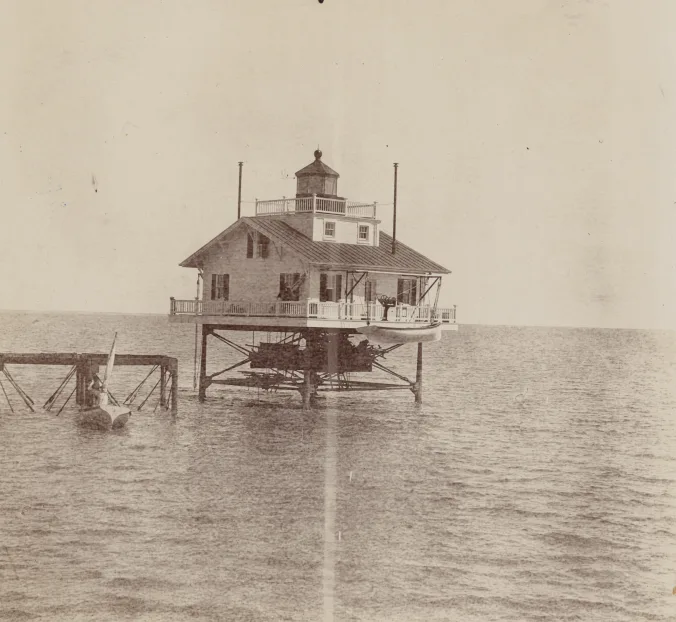 The Wade Point Light Station, at the mouth of the Pasquotank River, was another lighthouse damaged in the great freeze of 1917-18. Source: Records of the U.S. Coast Guard (RG 26), National Archives- College Park
