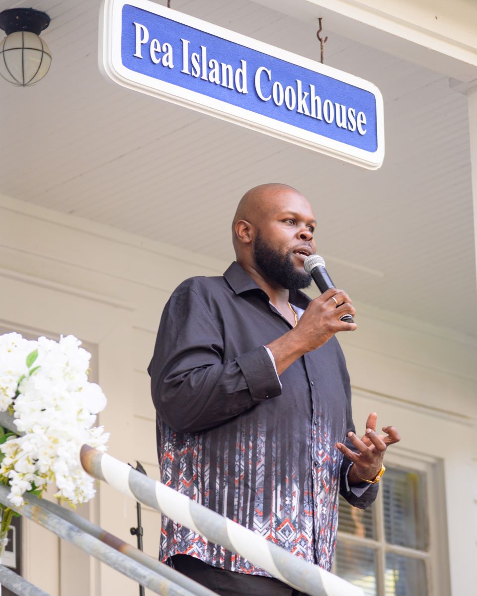 Tshombe Selby performing at the Pea Island Cookhouse Museum in Manteo Juneteenth 2023. Photo: Biff Jennings