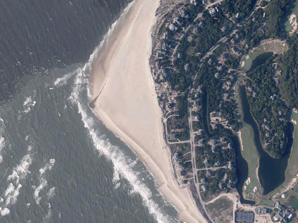 Bald Head Island's terminal groin is shown from above in this Oct. 4, 2018, photo from the village.