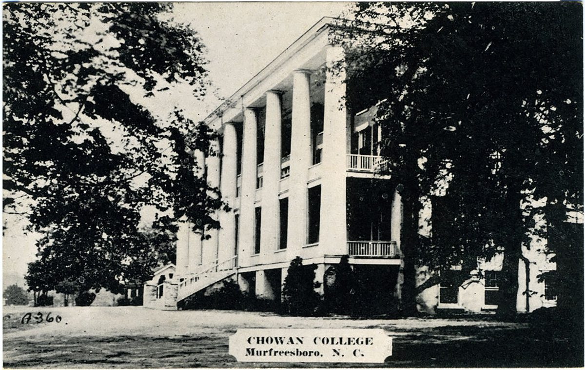 The Columns at Chowan College, Murfreesboro, as the campus appeared on a postcard in the 1930s. Source: UNC Libraries