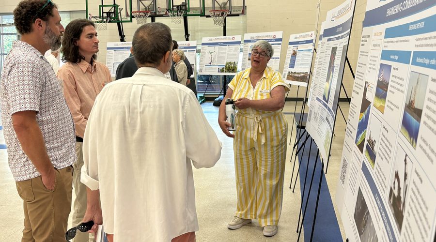 Suzanne Hill with the Army Corps' Savannah District discusses the proposed Wilmington Harbor deepening project with attendees of a public meeting the Corps hosted Thursday in Wilmington. Photo: Trista Talton
