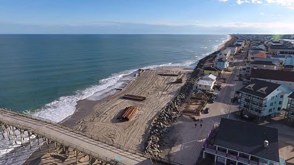 A view of a 2019 Carolina Beach nourishment project. The New Hanover County town completed North Carolina's first federal beach erosion-control project in 1964. Photo: Corps