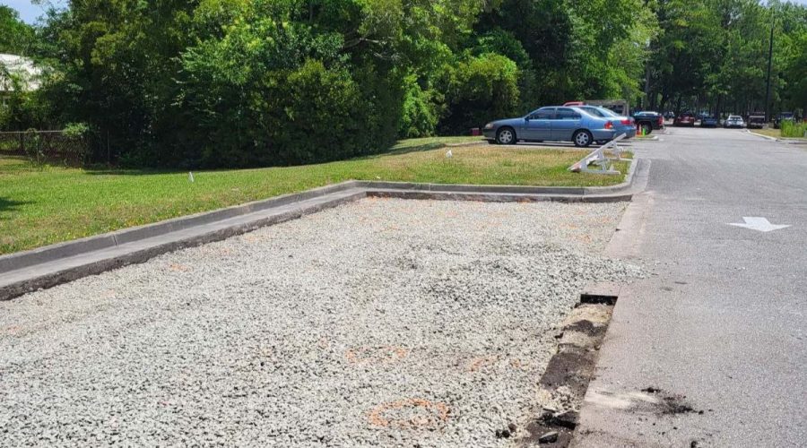 Work has begun to replace conventional pavement at UNCW's Randall parking lot with permeable pavement. Photo: North Carolina Coastal Federation