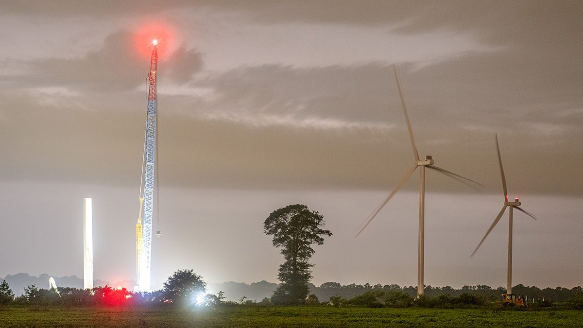 Wind turbines are erected at Timbermill Wind near Edenton. Photo: Dylan Ray